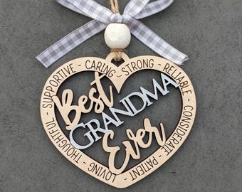 Best Grandma Ever Ornament svg, Car Charm svg, Grandma svg, Grandparent Gift, Heart ornament, Glowforge svg, Grandma gift digital file,
