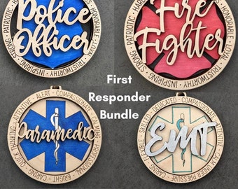 First Responders SVG bundle - Includes EMT, Firefighter, Paramedic, Police officer - Car charm svg, Digital Download Tested on Glowforge