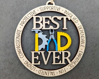 El mejor papá del mundo (SVG), Día del padre (SVG), Regalo para un padre o abuelo manitas, Adorno o dije para coche (SVG), Archivo cortado con láser diseñado para Glowforge