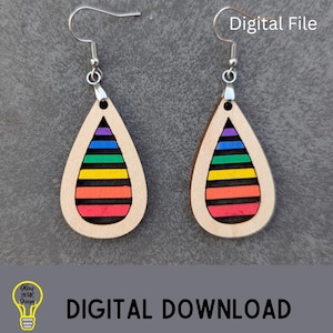 Pride Regenbogen Teardrop Ohrring SVG, LGBTQ + Rainbow Pride Ohrringe digitale Datei, Cut & Score SVG Laserschnittdatei für Lasergravierer