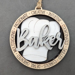 Baker svg - Ornament or car charm digital download - Gift for cook or baker - Cut and score laser cut file tested on Glowforge