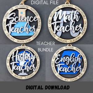 Lot de svg professeur, comprend les sciences, l'histoire, les mathématiques, l'anglais, ornement de charme de voiture FICHIER NUMÉRIQUE, partition et découpe laser, fichier conçu pour Glowforge
