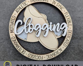 Clogging svg - Ornament or car charm digital file for clog dancer - Cut & score laser file tested on Glowforge