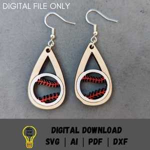 Baseball oder Softball Teardrop Ohrringe SVG digitale Datei - Cut & Score SVG Laserschnittdatei getestet auf Glowforge