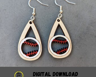 Baseball or Softball teardrop Earrings SVG digital file - Cut & score SVG laser cut file tested on Glowforge
