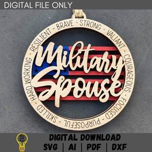 Svg de charme de voiture de conjoint militaire, svg militaire, ornement Double couche avec fond de drapeau, fichier de coupe conçu pour Glowforge