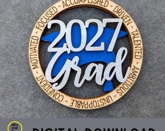 2027 grad svg, Graduate car charm digital file - Gift for 2027 Senior - Can be personalized on back, Laser cut file designed for Glowforge