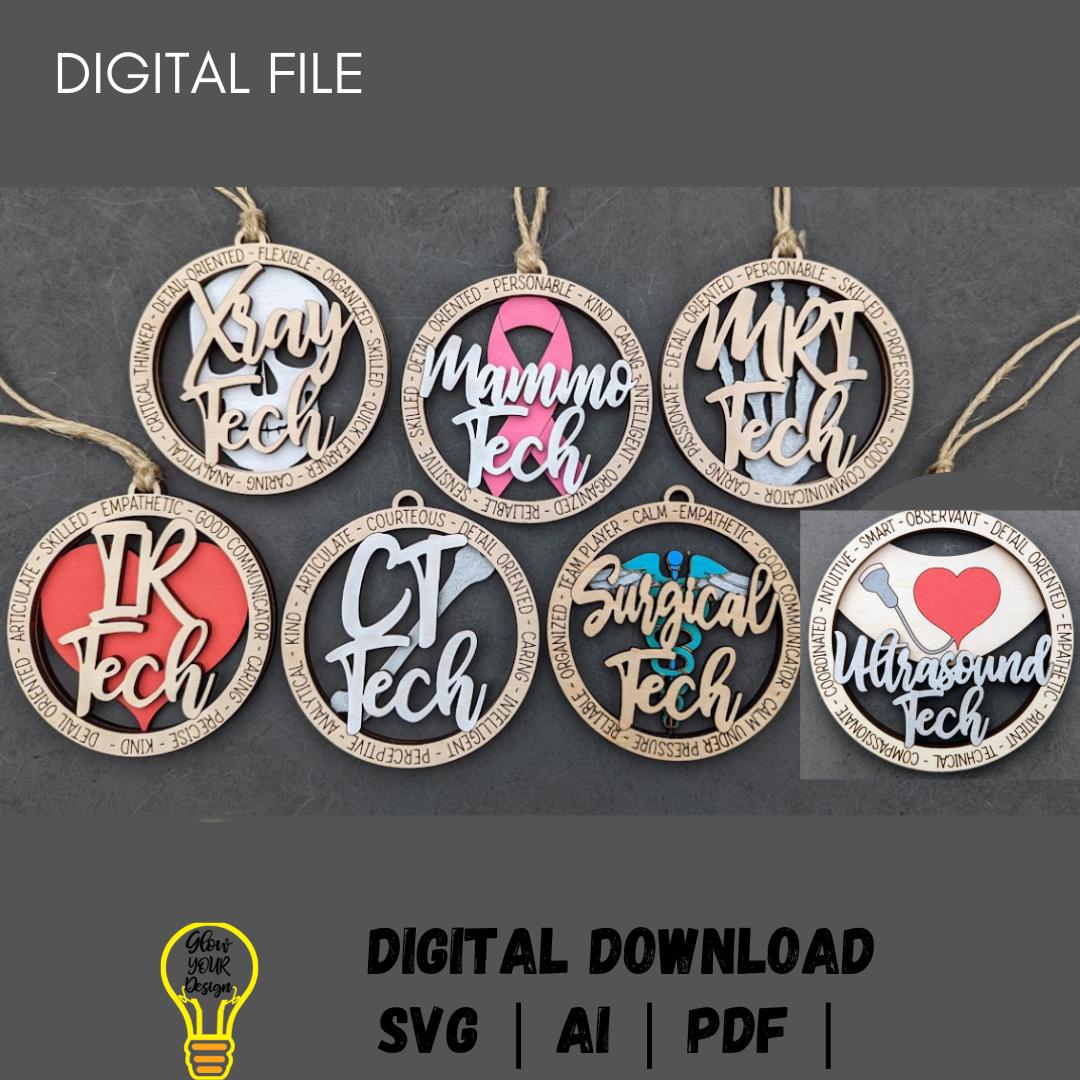 Medical tech svg bundle, Set of 7 svg, Gift for medical personnel including MRI, Xray, CT, Mammo and more, Laser cut file Made for Glowforge