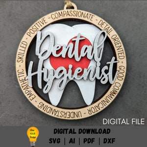 Higienista dental svg, Ornamento de dentista svg, Presente de agradecimento ao trabalhador odontológico Arquivo digital - Download digital, Arquivo de corte Projetado para Glowforge