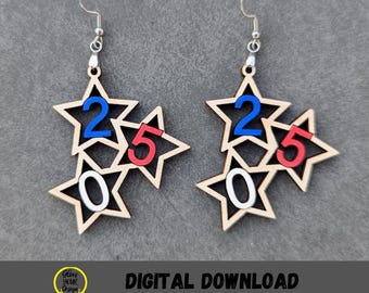 250 Years USA Anniversary Patriotic Star Earrings SVG digital file - Laser Cut File (Digital Download)
