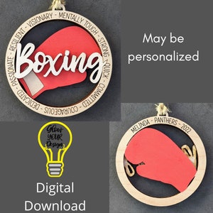 Svg de boxeo, regalo para boxeador, adorno o dije para auto, se puede personalizar con nombre o mensaje - Archivo cortado con láser para Glowforge