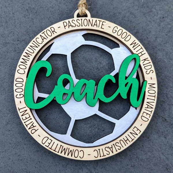 Soccer svg, Gift for Soccer Coach. Ornament or Car charm svg, Can be customized with name or message - Designed for Glowforge