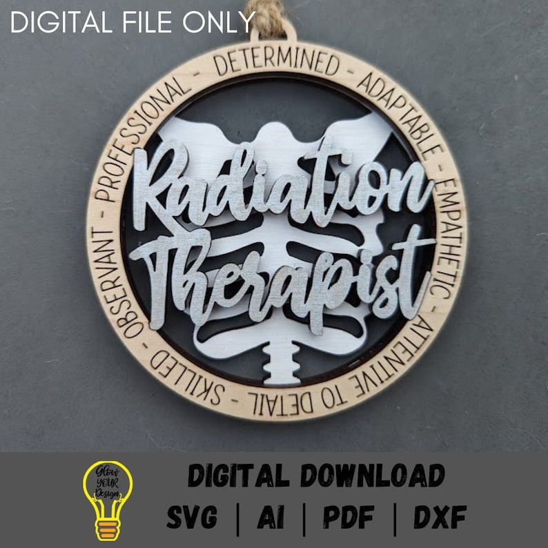 Strålterapeut svg, medicinsk avbildningsprydnad eller bilberlock svg, present till medicinsk personal, klipp och markera laserskuren fil testad på Glowforge bild 1