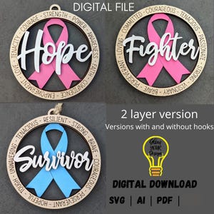 Bundle cancer double couche svg, tenture murale ou fichier numérique d'ornement, cadeau pour TÉLÉCHARGEMENT NUMÉRIQUE de patient atteint de cancer, conception numérique Glowforge