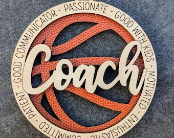 Basketball svg, Gift for Basketball Coach. Ornament or Car charm svg, Customizable with name or message, cut & score only, Glowforge svg