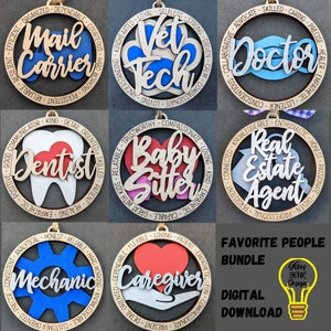 Pakiet ozdób svg, zestaw 8 ulubionych zawieszek samochodowych, ozdoba lub zawieszka samochodowa svg, plik do cięcia i nacinania laserowego stworzony dla Glowforge