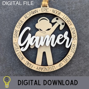 Gamer svg - Ornament svg - Geschenk für Videospiel-Player DIGITALE DATEI, Cut and Score digitaler Download, getestet auf Glowforge