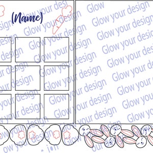May include: A black background with the text "Glow your design" repeated multiple times in a light blue color. The text is written in a handwritten style and is surrounded by red and blue scribbles.