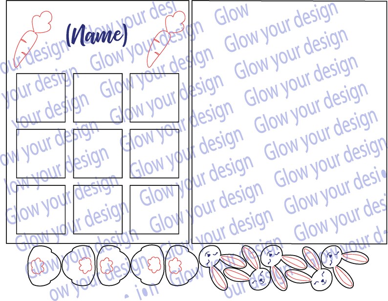 May include: A black background with the text "Glow your design" repeated multiple times in a light blue color. The text is written in a handwritten style and is surrounded by red and blue scribbles.