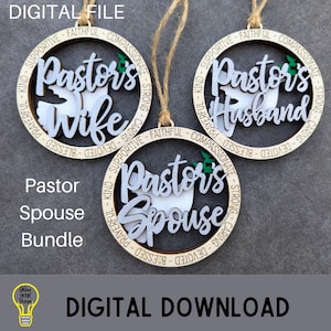 Pacote svg de cônjuge de pastor - arquivo digital de enfeite ou pingente de carro - presente para esposa, marido, cônjuge de pastor, arquivo cortado a laser testado no Glowforge