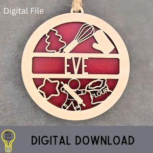 Gingerbread Baking ornament svg, Personalized name holiday svg, Cookie Cutter ornament svg, Cut and score laser cut file tested on Glowforge