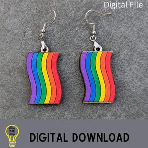 Pride Regenbogen Flagge Ohrring SVG, LGBTQ + Rainbow Pride Ohrringe digitale Datei, Cut & Score SVG Laserschnittdatei für Lasergravierer