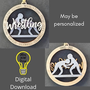 Wrestling svg, Gift for Wrestler. Ornament or Car charm svg, Can be customized with name or message - Laser cut file for Glowforge