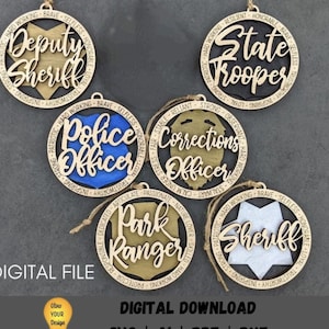 Officer ornament svg bundle, Set of 6 Officer car charms with badge layer, police officer, sheriff, park ranger, state trooper, corrections