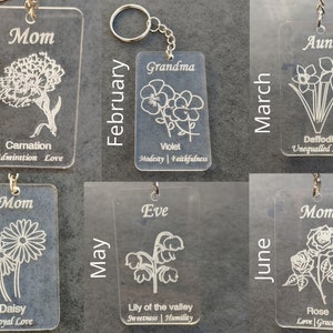 Regalo del día de la madre svg, conjunto de 12 diseños de flores del mes de nacimiento, regalo de dama de honor, descarga digital, llavero personalizado svg, hecho para Glowforge