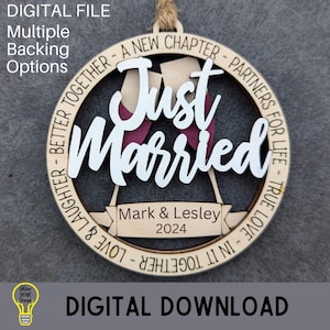Just Married-svg - digitaal bestand First Year Married-ornament of autocharme - Kan worden gepersonaliseerd - Meerdere versies beschikbaar