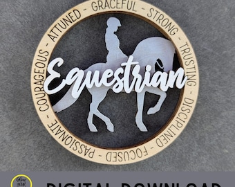 Equestrian svg, Gift for Horse Rider. Ornament or Car charm svg, - Horse Lover Laser cut file for Glowforge and other laser engravers
