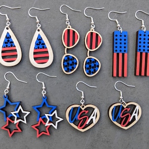 Lot de boucles d'oreilles du 4 juillet, lot de 5 boucles d'oreilles patriotiques, fichier numérique de coupe et de partition SVG pour graveurs laser