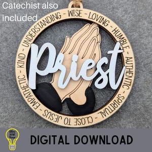 Priest Catecheist svg - Ornament oder Auto Charm digitale Datei - Geschenk für Priester, Catechet, religiöse Führer, Lasercut-Datei, getestet auf Glowforge