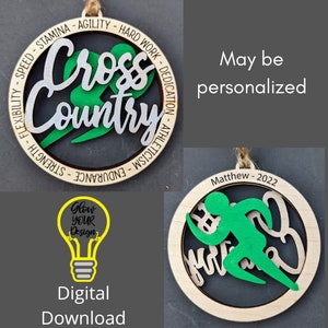 Cross country svg, cadeau voor Xcountry runner DIGITAAL BESTAND, Ornament, magneet, Autocharme svg, Kan worden gepersonaliseerd, Lasergesneden bestand knippen en scoren