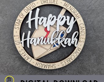 Happy Hanukkah svg, Dreidel ornament digital file, Holiday svg -Cut and score digital laser file