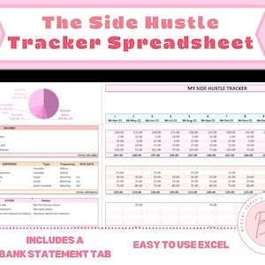 Side Hustle Tracker Spreadsheet, Side Hustle Tracker Excel, Side Hustle Profit or Loss, Profit Tracker Excel, Transactions Tab Excel
