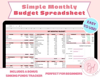 Prosty miesięczny budżet, Arkusz kalkulacyjny budżetu, Budżet w programie Excel, Śledzenie funduszy amortyzacyjnych, Śledzenie oszczędności, Miesięczny planer budżetu, Arkusz kalkulacyjny budżetu