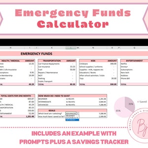 Emergency Funds Calculator, Excel Funds Tracker, Emergency Funds Tracker, Savings Tracker, Emergency Funds Spreadsheet