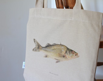 Torba z bawełny organicznej - Bass Fish - zaprojektowana i wydrukowana w Australii