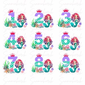 Sirena de cumpleaños PNG / Cumpleaños de sirena / Sirena de cumpleaños 1-9 PNG