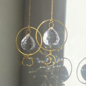 Artisanal Prism Suncatcher – Cat Moon Crystal Rainbow Maker