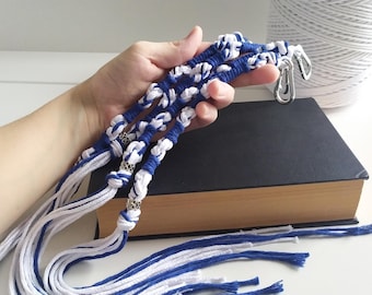 Handgjord blåvit tzitzit-set - Andligt skyddsbönefransar, EU-frakt