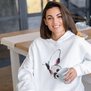 Women organic cotton hoodie, butterfly sweater, hoodie with pockets, home wear, outdoor, vegan clothing