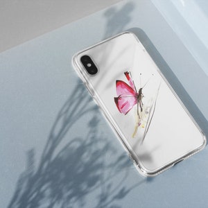 Mobile phone case, iPhone case with hand painted butterfly, printed phone case, clear phone case, aesthetic phone case, cute phone case
