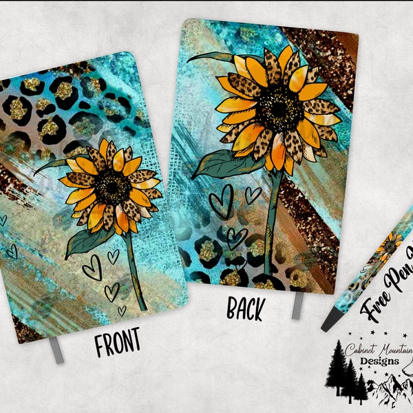 Sunflower, leopard, no words , A5 sublimation Journal and pen design