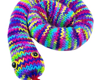 Cadeau de serpent en tricot - Jouet de serpent en peluche Amigurumi - Serpent en peluche en tricot - Cadeau de serpent amigurumi en tricot - Cadeau de jouet en peluche serpent en tricot arc-en-ciel