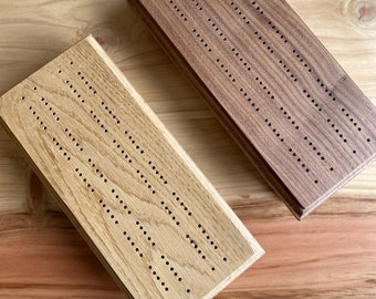 Handmade Solid Oak Cribbage Board With Cards And Pegs