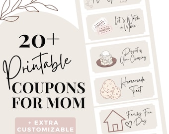 Libro de cupones imprimible para mamá / Libro de cupones personalizable / Cupones del Día de la Madre / Cupones de vacaciones para mamá