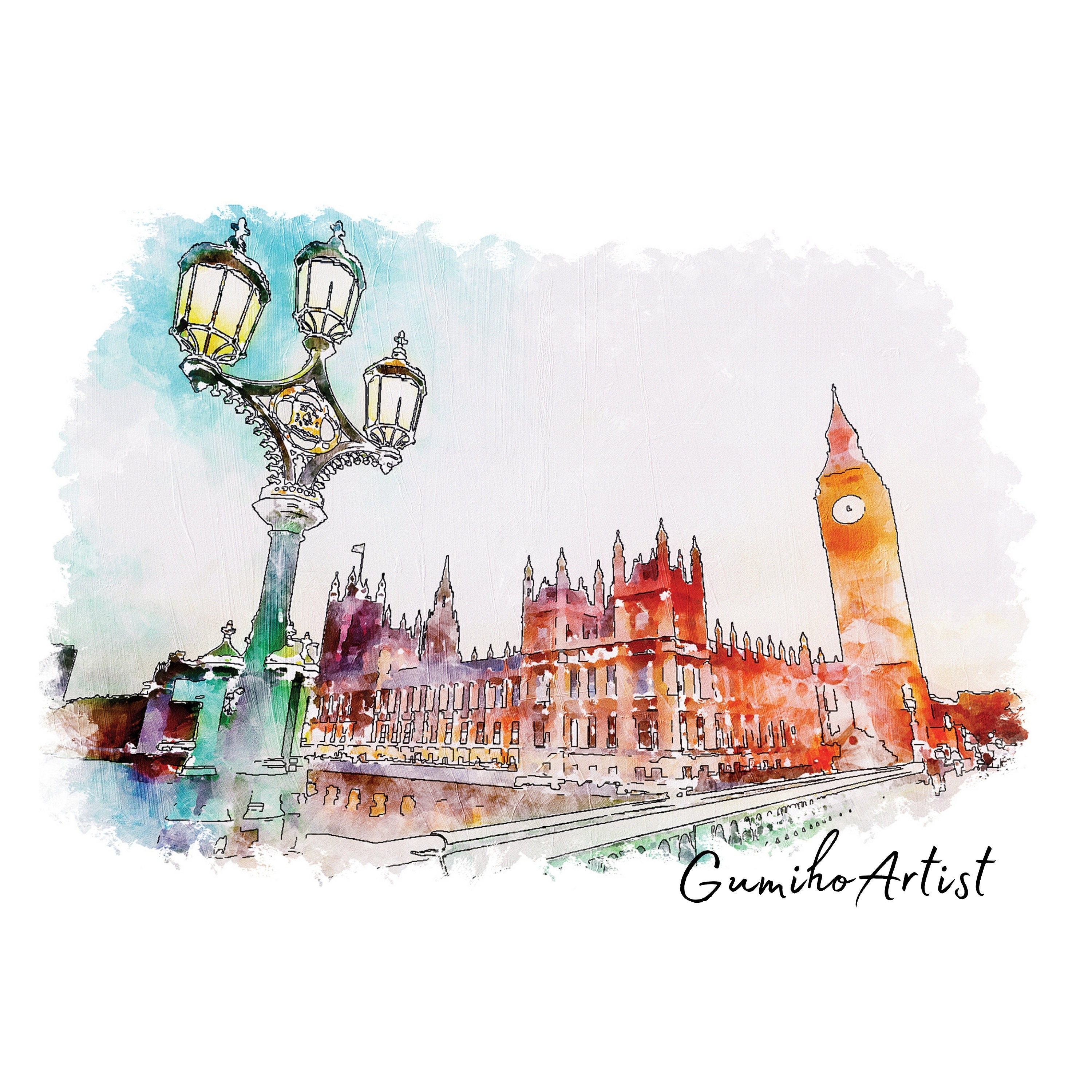 5x Set of London City Watercolor portrait art Prints Capital Etsy