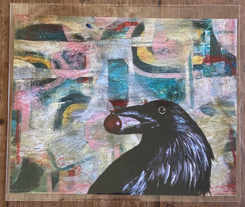 Abstract Print Art Artwork Raven Painting Blue Red Bird Art Wall Decor ...